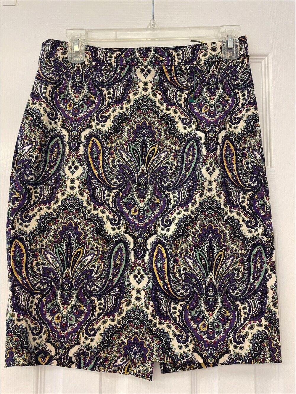 J Crew Womens Paisley Pencil Skirt. Size 2. Perfect Condition. Fall Work Classic